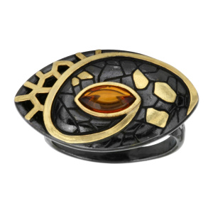 Кольцо серебряное, камень Янтарь, артикул:71131340