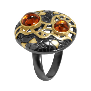 Кольцо серебряное, камень Янтарь, артикул:71161343