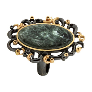 Кольцо серебряное, камень Серафинит, артикул:71769011