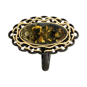 Кольцо серебряное, камень Янтарь, артикул:71159001