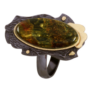 Кольцо серебряное, камень Серафинит голд, артикул:71979003