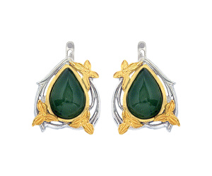 Серьги серебряные, камень нефрит, артикул:92802026