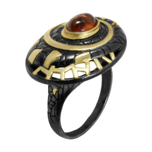 Кольцо серебряное, камень Янтарь, артикул:71161339
