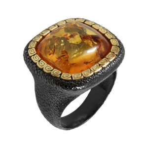 Кольцо серебряное, камень Янтарь, артикул:71161350
