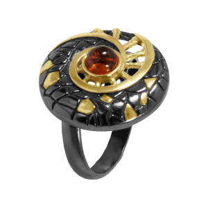Кольцо серебряное, камень Янтарь, артикул:71131342