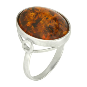Кольцо серебряное, камень Янтарь, артикул:81162002
