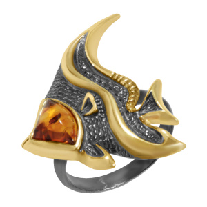 Кольцо серебряное, камень Янтарь, артикул:71161098