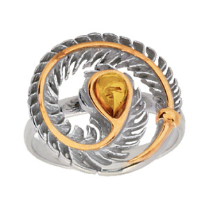 Кольцо серебряное, камень Янтарь, артикул:91131089