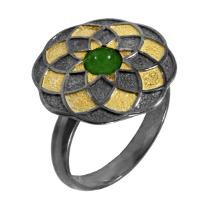 Кольцо серебряное, камень Агат зеленый, артикул:71951380
