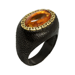 Кольцо серебряное, камень Янтарь, артикул:71161346