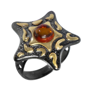 Кольцо серебряное, камень Янтарь, артикул:71161303