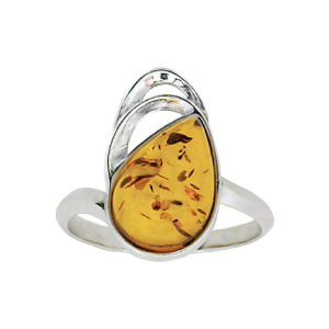 Кольцо серебряное, камень Янтарь, артикул:81160083