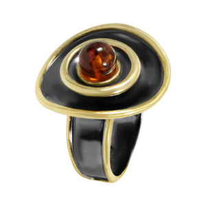 Кольцо серебряное, камень Янтарь, артикул:71161316