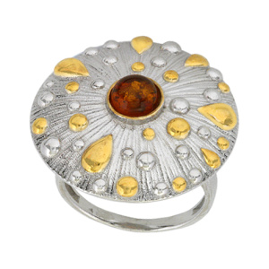 Кольцо серебряное, камень Янтарь, артикул:91131333