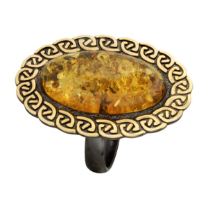 Кольцо серебряное, камень Янтарь, артикул:71169010