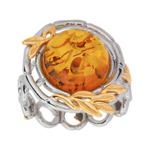Кольцо серебряное, камень Янтарь, артикул:91162024