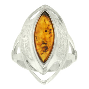 Кольцо серебряное, камень Янтарь, артикул:81160043