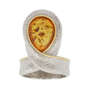 Кольцо серебряное, камень Янтарь, артикул:91161349