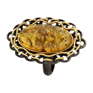 Кольцо серебряное, камень Янтарь, артикул:71169001