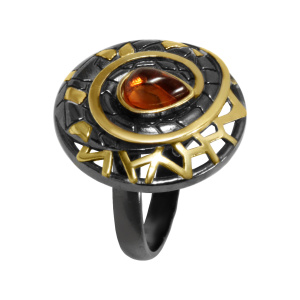 Кольцо серебряное, камень Янтарь, артикул:71131341