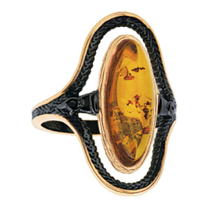 Кольцо серебряное, камень Янтарь, артикул:71162008