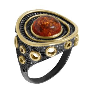 Кольцо серебряное, камень Янтарь, артикул:71161083