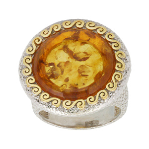Кольцо серебряное, камень Янтарь, артикул:91161348
