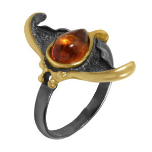 Кольцо серебряное, камень Янтарь, артикул:71161300