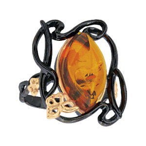 Кольцо серебряное, камень Янтарь, артикул:71162034