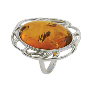 Кольцо серебряное, камень Янтарь, артикул:81160950