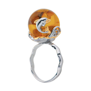 Кольцо серебряное, камень Янтарь, артикул:91161302