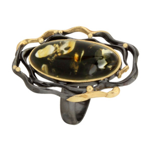Кольцо серебряное, камень Янтарь, артикул:71159002