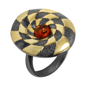 Кольцо серебряное, камень Янтарь, артикул:71162102