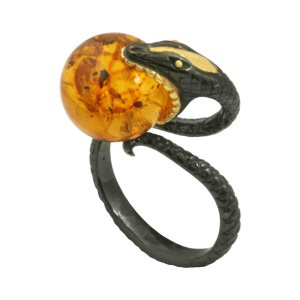 Кольцо серебряное, камень Янтарь, артикул:71162027