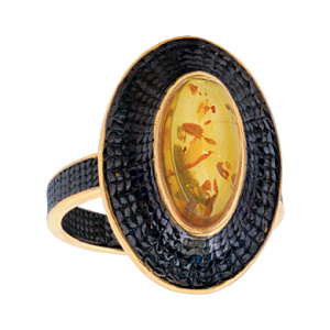 Кольцо серебряное, камень Янтарь, артикул:71162009
