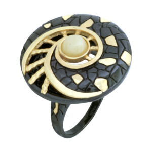 Кольцо серебряное, камень Янтарь, артикул:71111342