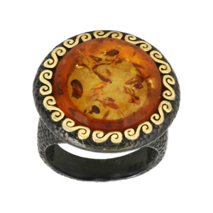 Кольцо серебряное, камень Янтарь, артикул:71131348