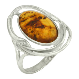 Кольцо серебряное, камень Янтарь, артикул:81162065