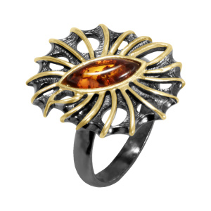 Кольцо серебряное, камень Янтарь, артикул:71161301
