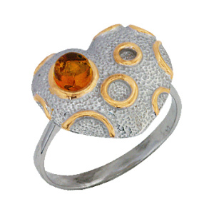 Кольцо серебряное, камень Янтарь, артикул:91131090