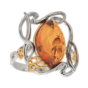 Кольцо серебряное, камень Янтарь, артикул:91162034
