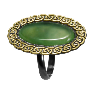 Кольцо серебряное, камень Агат зеленый, артикул:71959010