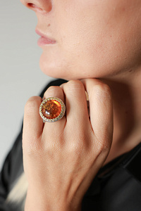 Кольцо серебряное, камень Янтарь, артикул:91161348