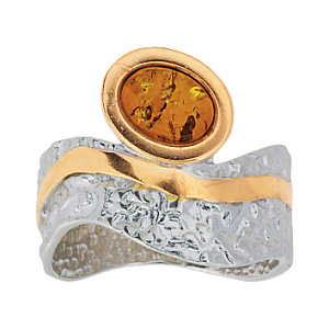 Кольцо серебряное, камень Янтарь, артикул:91131043