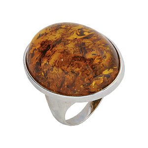 Кольцо серебряное, камень Янтарь, артикул:81160008