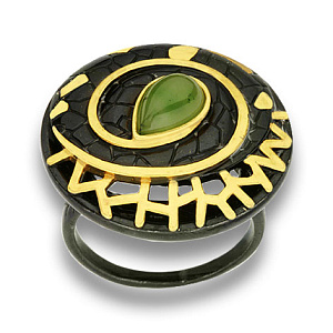 Кольцо серебряное, камень Нефрит, артикул:71801341